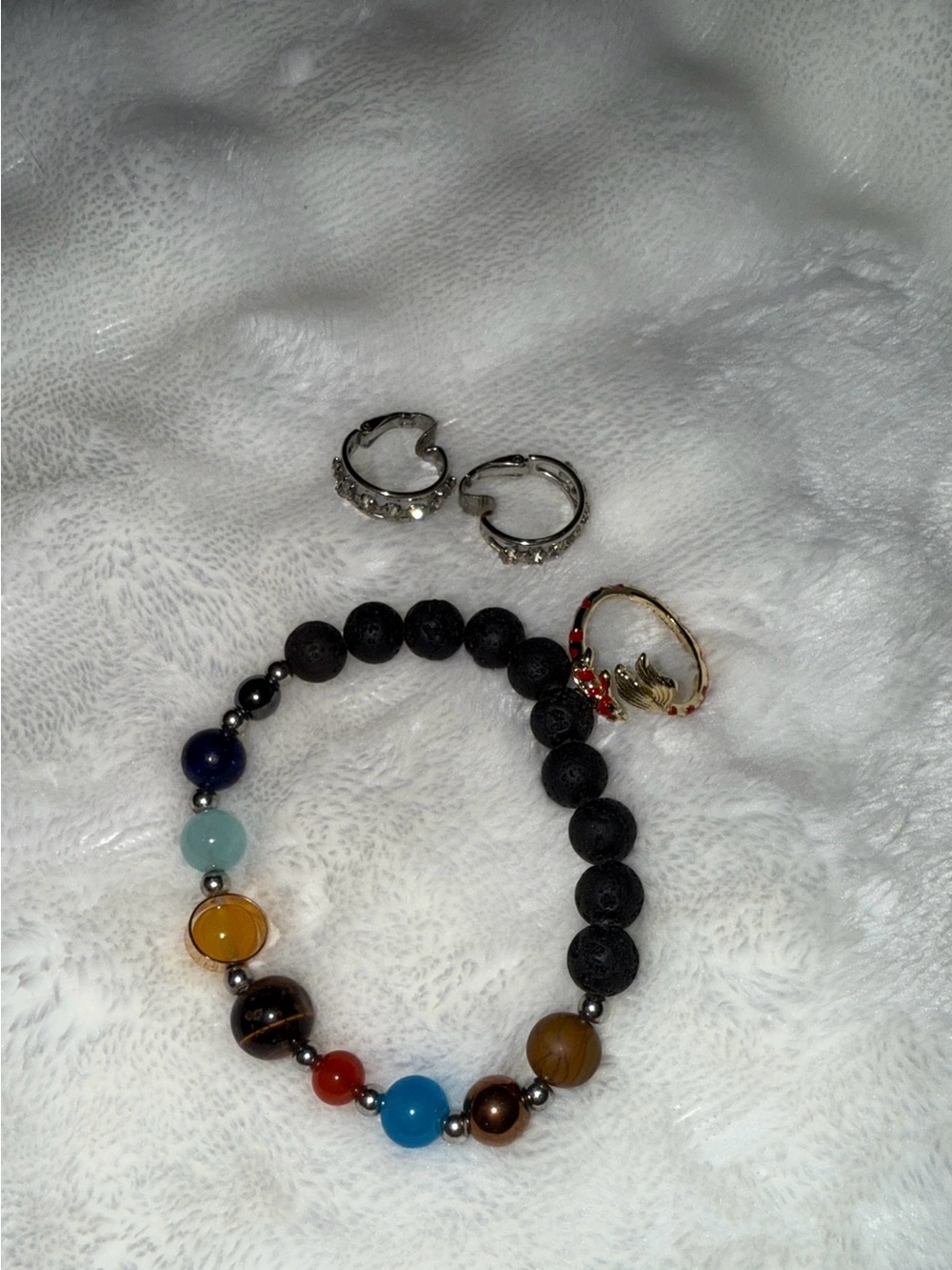 Beaded Multicolor Lava Stone Bracelet Jewelry Set